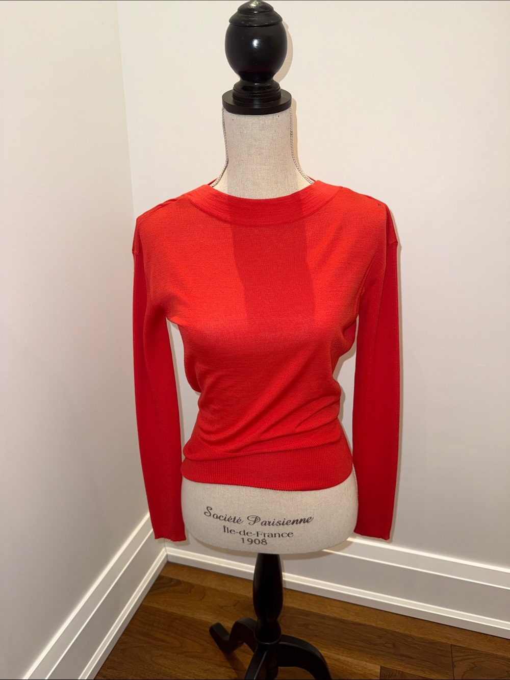 MaxMara Tangerine Long-Sleeve Crewneck Top